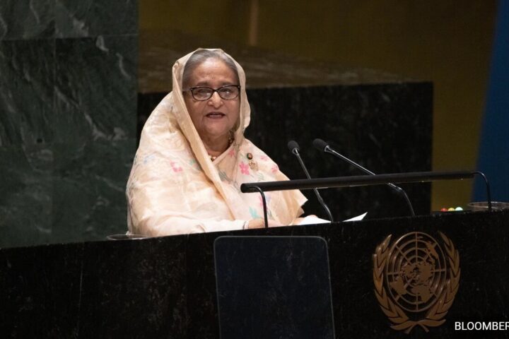 Former Bangladesh PM Sheikh Hasina seen speaking at an international forum before the Dhaka tribunal's death penalty verdict PIC CREDIT: NDTV
