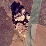 sateliite image of volcano eruption