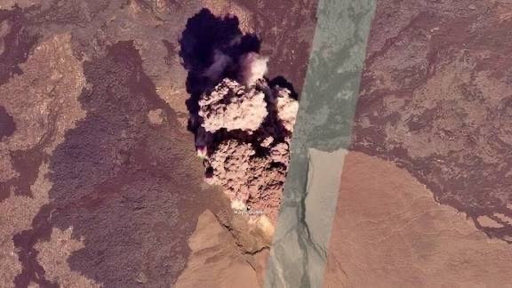 sateliite image of volcano eruption